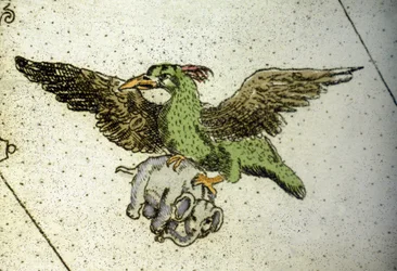 The Giant Bird Rok Carrying an Elephant, detail of a world map by Vincenzo Coronelli, 17th century