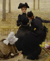 Conversation in the Luxembourg Garden. Painting by Vittorio Matteo Corcos (1859-1933)