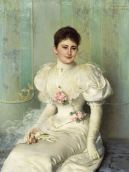 Portrait of a Lady, seated three quarter length, wearing a White Dress