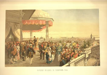 Public festivities following the coronation of Emperor Alexander III on Khodynka Field. From the coronation