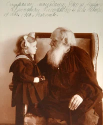 Russian author Leo Tolstoy with his granddaughter Tatiana, Yasnaya Polyana, Russia