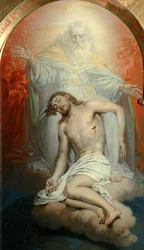 God the Father lamenting over the dead Christ