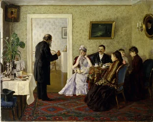 Newlyweds visiting the father-in-law - Painting by Vladimir Nikolayevich Pchelin (1869-1941)