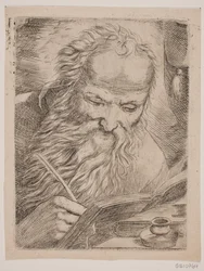 An Old Man Writing in a Book