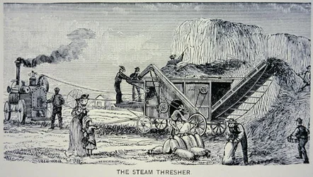 Steam Thresher, from Marvels of the New West 1888 (engraving)