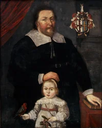 Sir Edward Lawrence with his son and a parrot