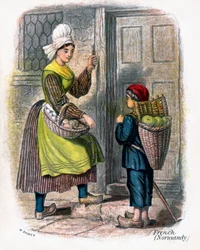 French Woman and Child Selling Fruit