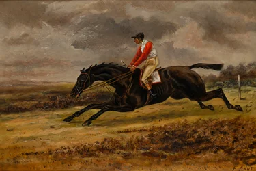 A Galloping Horse with Jockey in Bradford Racing Colours