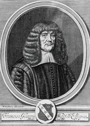 Portrait of Francis Glisson, British physicist, anatomist and physician, engraving