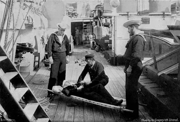 Ambulance drill on board the cruiser HMS Tartar, 1896
