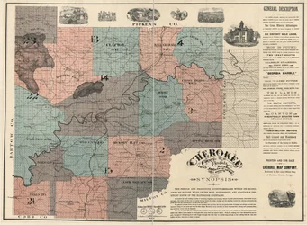 Shows the lot/block numbers and the names of residents. Endorsed as the only official map of Cherokee County. Two sheets joined together to form 1, mounted on cloth. LC Land ownership maps, 87 Includes text and ill. Available also through the Library