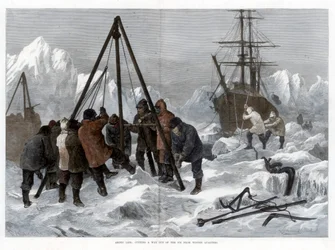 Arctic Life, Cutting a Way Out of the Ice from Winter Quarters, 1875