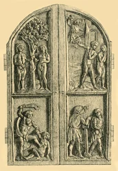 Wooden diptych with scenes from the Book of Genesis, mid 19th century, 1881