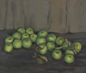 Green Apples with Gray Curtain
