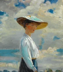 Half-Length Figure Study of a Lady in a Wide-Brimmed Hat