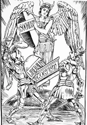 Allegory of Walter Crane: Socialism Triumphs Over the Struggle Between Liberalism and Toryism (English Conservative Party). Engraving from the End of the 19th Century