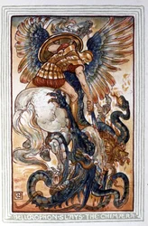 Bellerophon is killing the Chimaera (illustration)