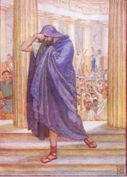 He left the Assembly, hiding his face in his cloak, illustration from The Story of Greece
