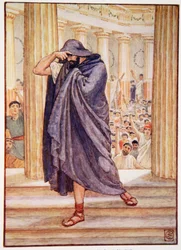 He Left the Assembly Hiding His Face in His Cloak, Illustration from The Story of Greece by Mary Macgregor, 1st Edition, 1913