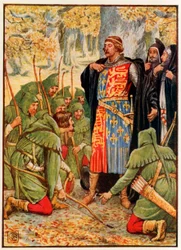 Robin Hood and His Men Kneel to the King