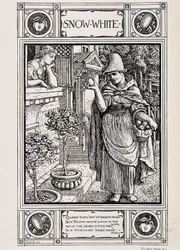 Snow White and the witch tending her apple - in Household Stories from the collection of the Bros Grimm, translated from German by Lucy Crane