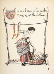 The maid was in the garden hanging out the clothes