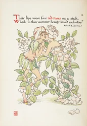 Two figures kissing dressed as roses