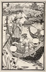 When evening came they got into their boat again, wreathing it with flowers from prow to stern, illustration from 