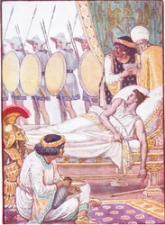 With an effort he looked at them as they passed, illustration from The Story of Greece