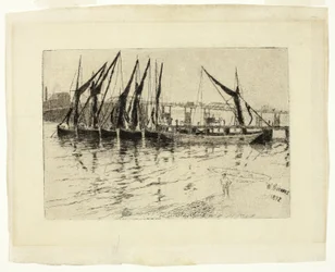 Coal Barges Unloading; Sketch of a Building