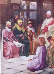 The boy Jesus in the temple, from The Bible Picture Book published by Thomas Nelson, c.1950