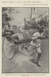 British Sailor and Soldier Taking a Ride in a Rickshaw Through the Streets of Durban During a Lull in Fighting in the Boer War