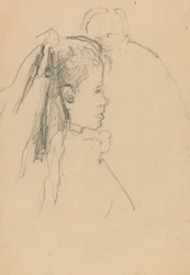 Head and Bust of a Girl in Profile to Right, Head of a Man, Full Front, Behind