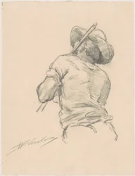 Back of a Man with Pole
