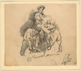 Three Men at a Sheep Shearing