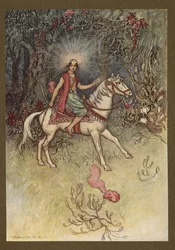 Plate 24: A bright light, like that of the Moon, was seen shining on his forehead, from Folk-Tales of Bengal
