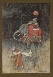 On a Sudden an Elephant Gorgeously Caparisoned Across His Path, from Folk-Tales of Bengal