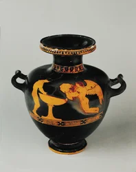 Woman Standing Before a Cup-Shaped Vase