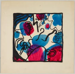Design for the colour woodcut “Three riders in red, blue and black”