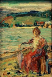 In a Red Dress by the Lakeshore