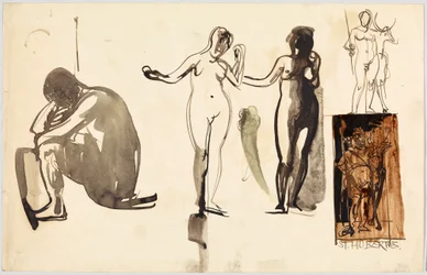 Female Nudes and St. Hubertus, verso: Female Nudes
