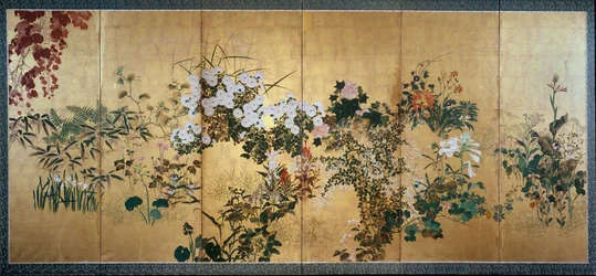 Screen with Autumn and Winter Flowers, early 18th century