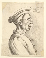Bust of a Man with a Flat Nose and Protruding Mouth, Wearing Flat Cap and Buttoned Coat