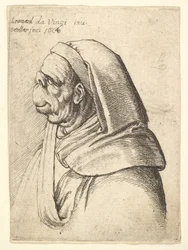 Bust of a Man with a Small Turned-Up Nose and Very High Upper Lip, Wearing Hood, in Profile