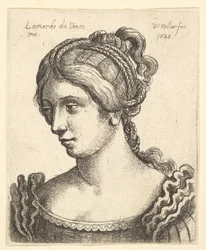 Bust of a Woman Looking Downwards Towards Left with Elaborately Decorated Hair