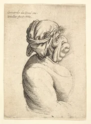 Bust of Woman with Protruding Mouth Wearing Low-Cut Dress and Cloth Bound Around Her Head