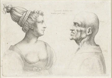 Heads of a Bald Man and a Woman with a Turban (Varie figurae et probae series) (Caricatures, Heads and Deformations after Leonardo da Vinci series)