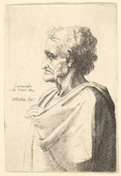 Man with doleful expression to left with hand emerging from cloak