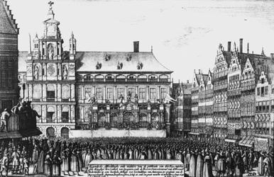 Proclamation of the peace of Westphalia in 1648, engraved by F. Wyngaerde