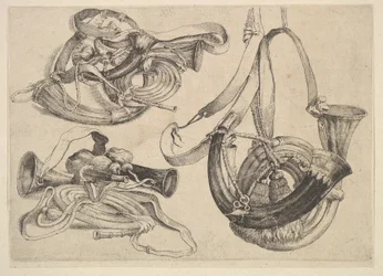 Seven Hunting Horns in Three Groupings, 1625-77
